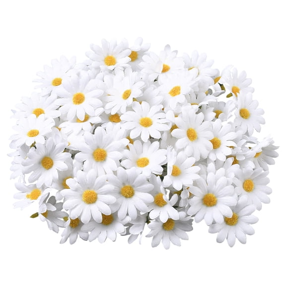 100Pcs Stemless Daisy Flowers Heads Bulk Artificial Cloth Flowers White 3D Small Decorative Fabric Floral Blooms Heads Sunflower