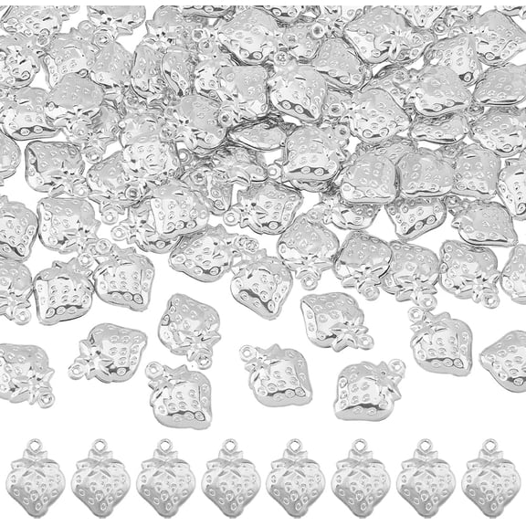 100Pcs Strawberry Charms Antique Silver 3D Fruit Charms Mini Stainless Steel Strawberry Pendant Hawaii Style Fruit Pendants for DIY Bracelets Jewelry Making Hole: 1.2mm