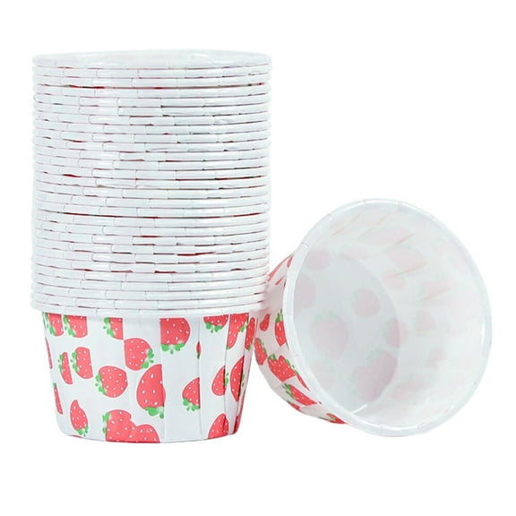 100 Pcs Strawberry Pattern Paper Treat Cups Disposable Dessert Bowls for Bakery Party Baking Supplies