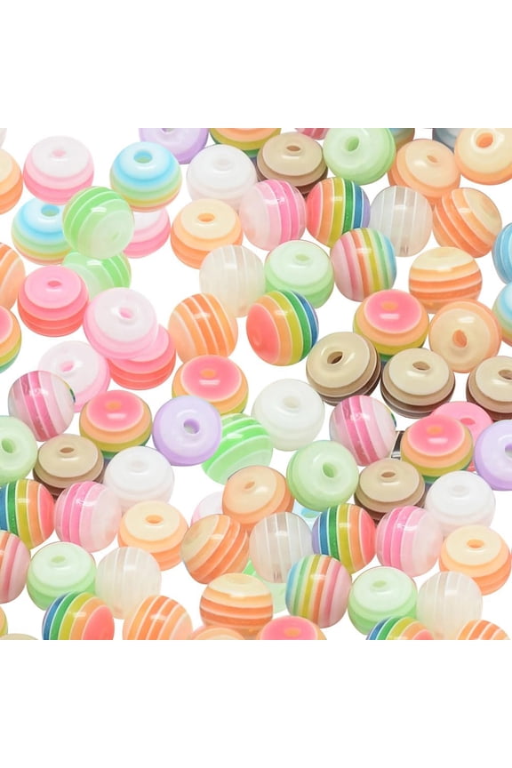 100Pcs Stripe Resin Connector Charms Striped Spherical Connection Beads Round Ball Links Charms with 2 Loops Candy Color Alloy Links Connector for DIY Jewelry Making Hole: 2~3mm