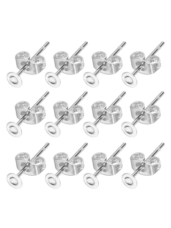 100Pcs Stud Earring Posts, 3mm Ear Pin with Butterfly Earring Backs, Silver