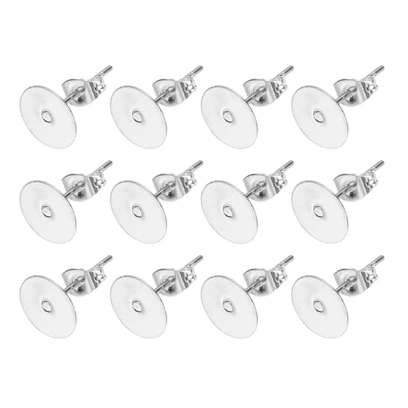100Pcs Stud Earring Posts, 8mm Ear Pin with Butterfly Earring Backs, Silver