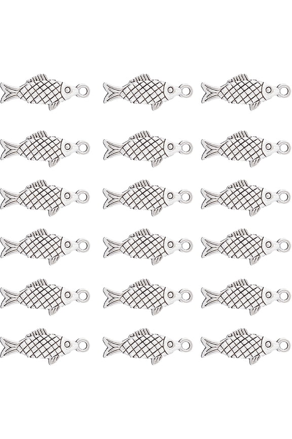 100Pcs Style Alloy Pendants Fish Silver 20x8.5x3mm Hole: 1.6mm