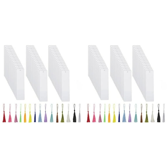 100Pcs Sublimation Bookmark Blank Heat Transfer Aluminum Metal Bookmarks Bulk DIY with Hole and Colorful Tassel