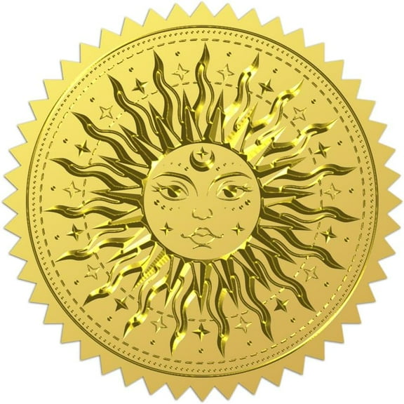 100Pcs Sun Gold Foil Stickers 2 Inch Sun Tarot Card Gold Envelopes Seals Boho Sun Face Self Adhesive Embossed Seal Labels