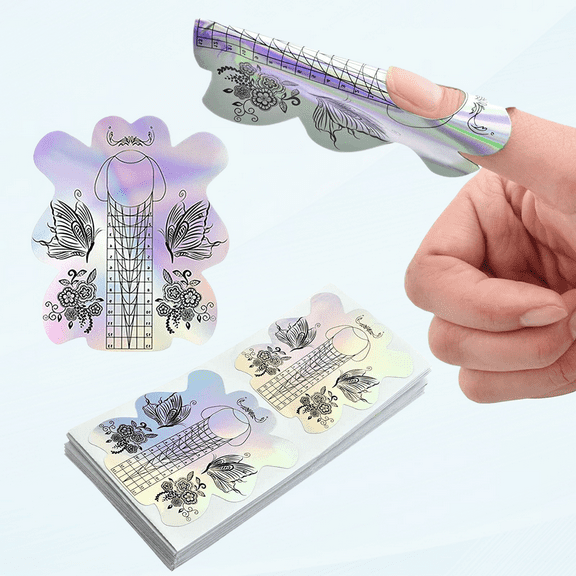 100Pcs Super Strong Sturdy Nail Forms Stiletto Nail Form Butterfly C Curve Nail Forms For Acrylic UV Gel Nails Extension Nail Art Form Sticker Guide, HJ-NTF060