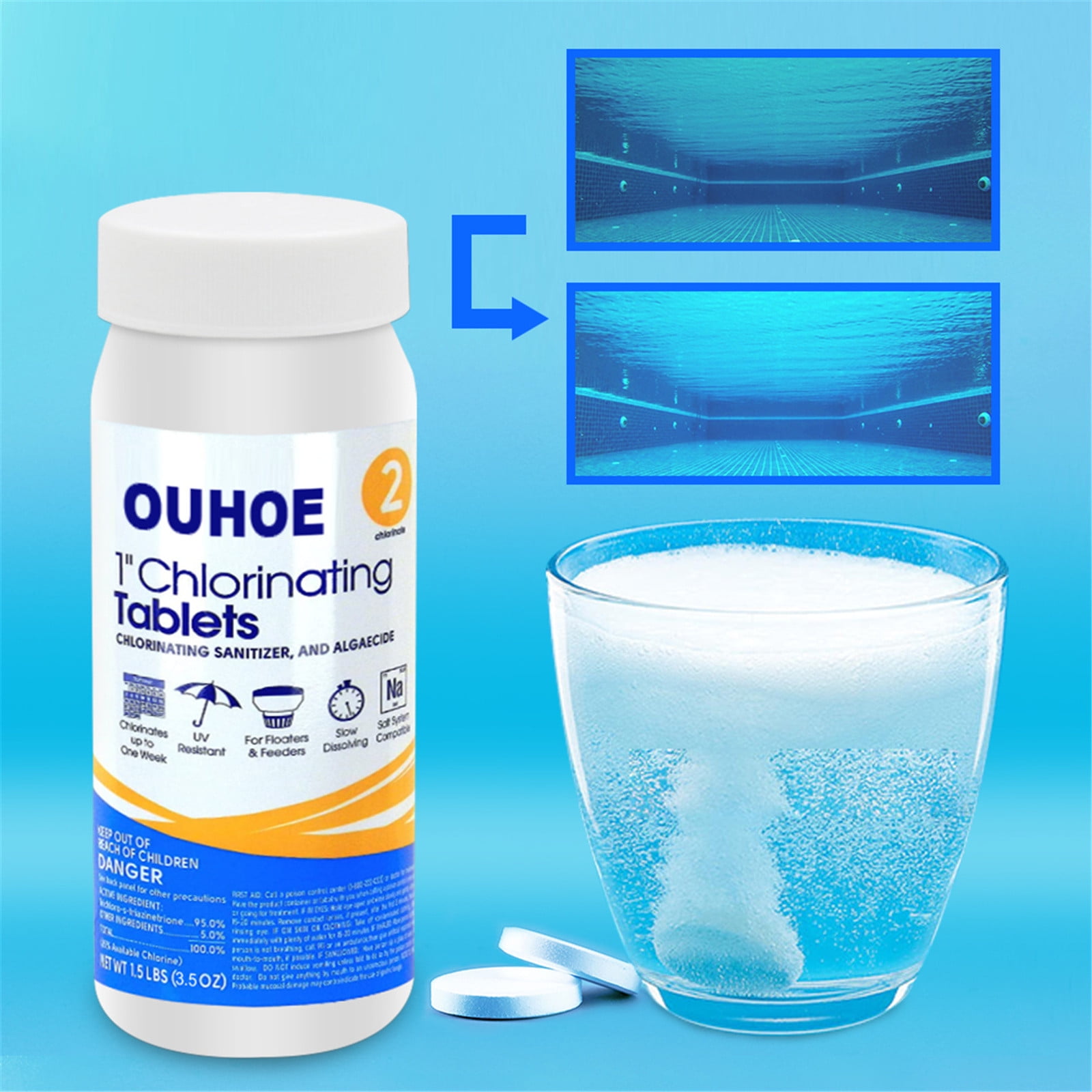 100Pcs Swimming Pool Cleaning Tablets, Chlorine Tablets Use As