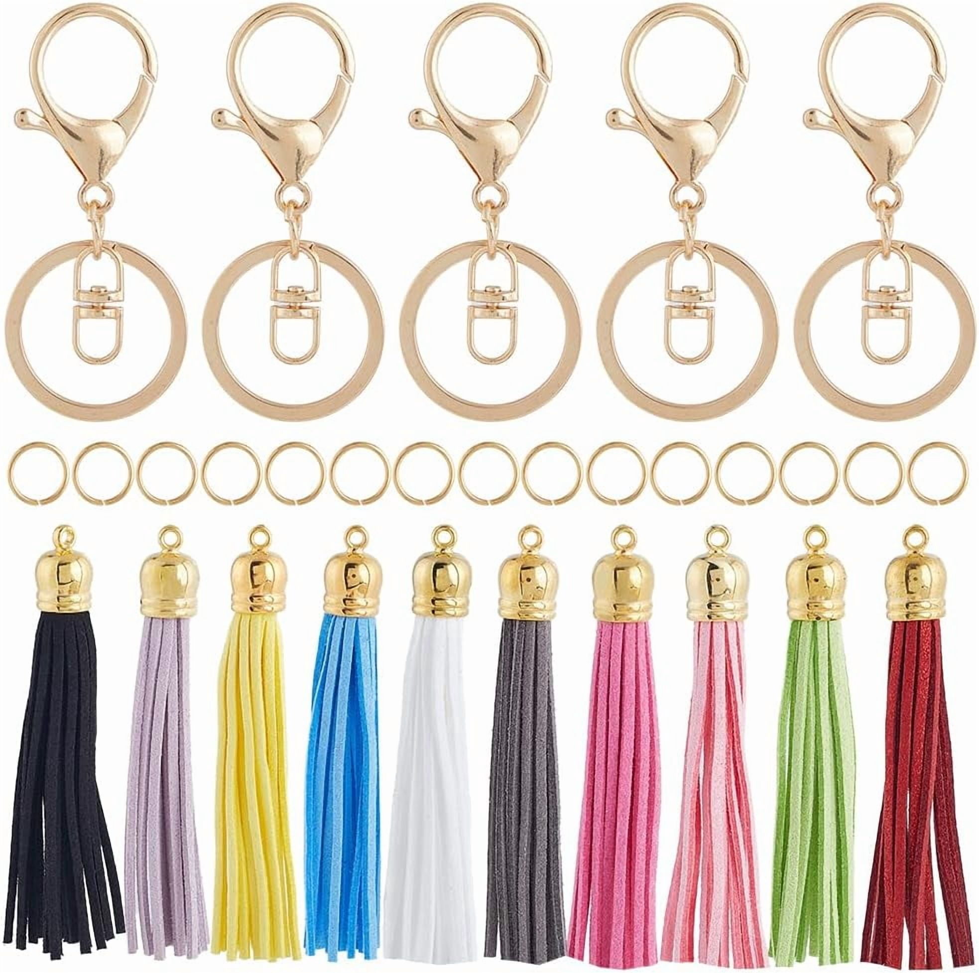 100Pcs Tassel Keychain Making Kit Leather Key Chain Tassels Bulk with Key Ring Real 18K Plated Jump Rings Jewelry Accessories for Keychains Making Supplies Cellphone Straps DIY Craft for diy making