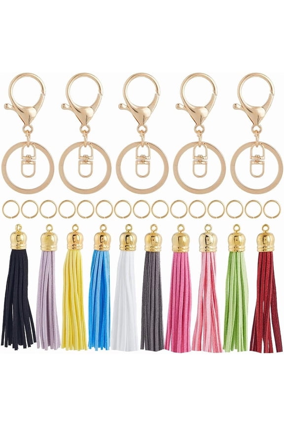 100Pcs Tassel Keychain Making Kit Leather Key Chain Tassels Bulk with Key Ring Real 18K Plated Jump Rings Jewelry Accessories for Keychains Making Supplies Cellphone Straps DIY Craft for diy making