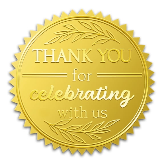 100Pcs Thank You for Celebrating with Us Gold Foil Seal Sticker 2 Inch Thank You Embossed Envelope Seals for Birthday Wedding Graduation Party Favors