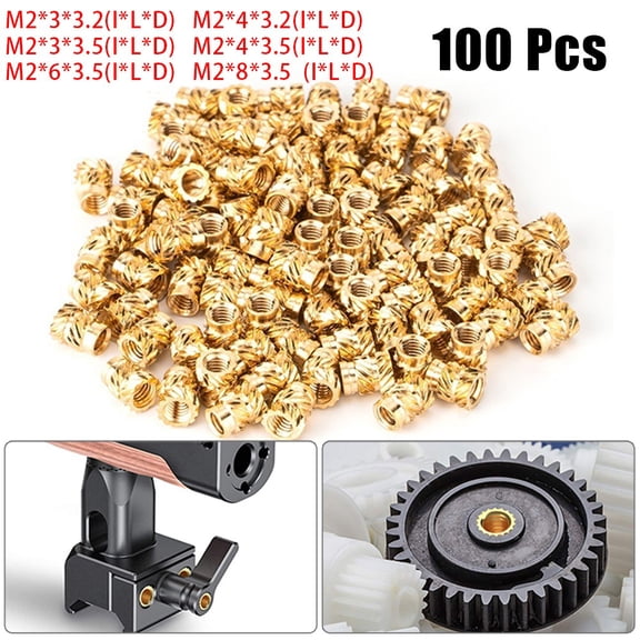 100Pcs Threaded Insert Self-Clinching Nut Brass Internal Thread Knurled M2 M2*4*3.5 YIWEI