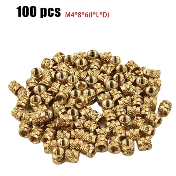 100Pcs Threaded Insert Self-Clinching Nut Brass Internal Thread Knurled M4*8*6