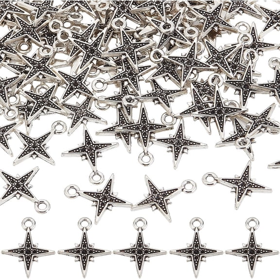100Pcs Tibetan Style Alloy Pendant Rhinestone Settings Star Antique Silver Fit For 0.8mm Rhinestone 16.5x14x1.5mm Hole: 1.5mm