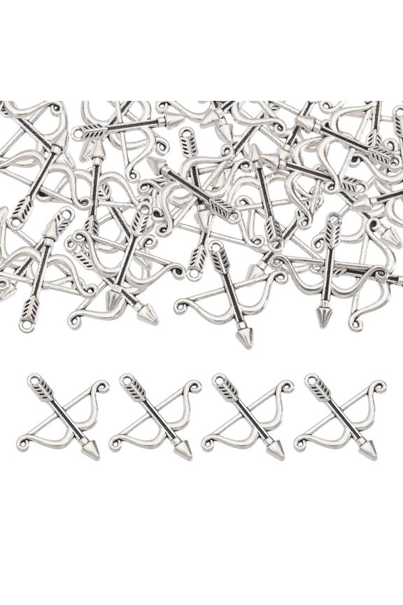 100Pcs Tibetan Style Alloy Pendants Arrow Silver 25x25mm
