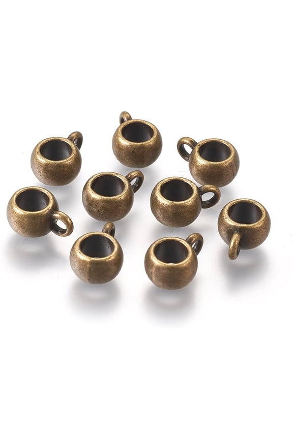 100Pcs Tibetan Style Alloy Tube Bails Loop Bails Rondelle Loop Bail Beads Charms Bail Hanger Dangle Tube Beads Charm for DIY Jewelry Making Bracelets Necklaces Craft Accessories 8x5mm