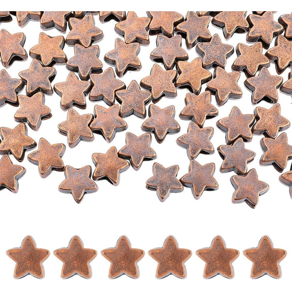 100Pcs Tibetan Style European Beads Star Red Copper 12x12x7mm