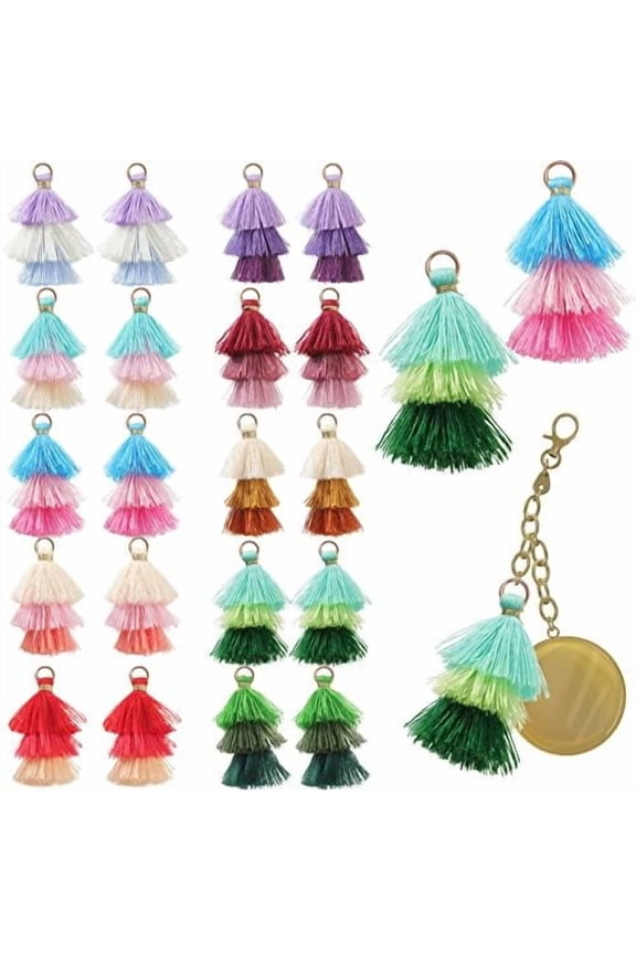 100Pcs Tiny Tri Layered Keychain Tassels Mini Tassel Craft Jewelry Making Tassel for Earring Bookmark(Fresh Colors)