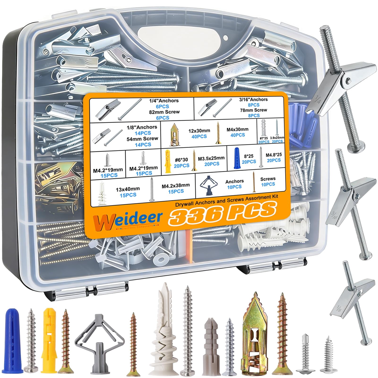100Pcs Toggle Bolts 1/8" 3/16" 1/4" Heavy Duty Drywall Anchors and Screws Assortment Set Toggle Bolts and Wing Nut Kit with Nuts washers (25sets) K-136