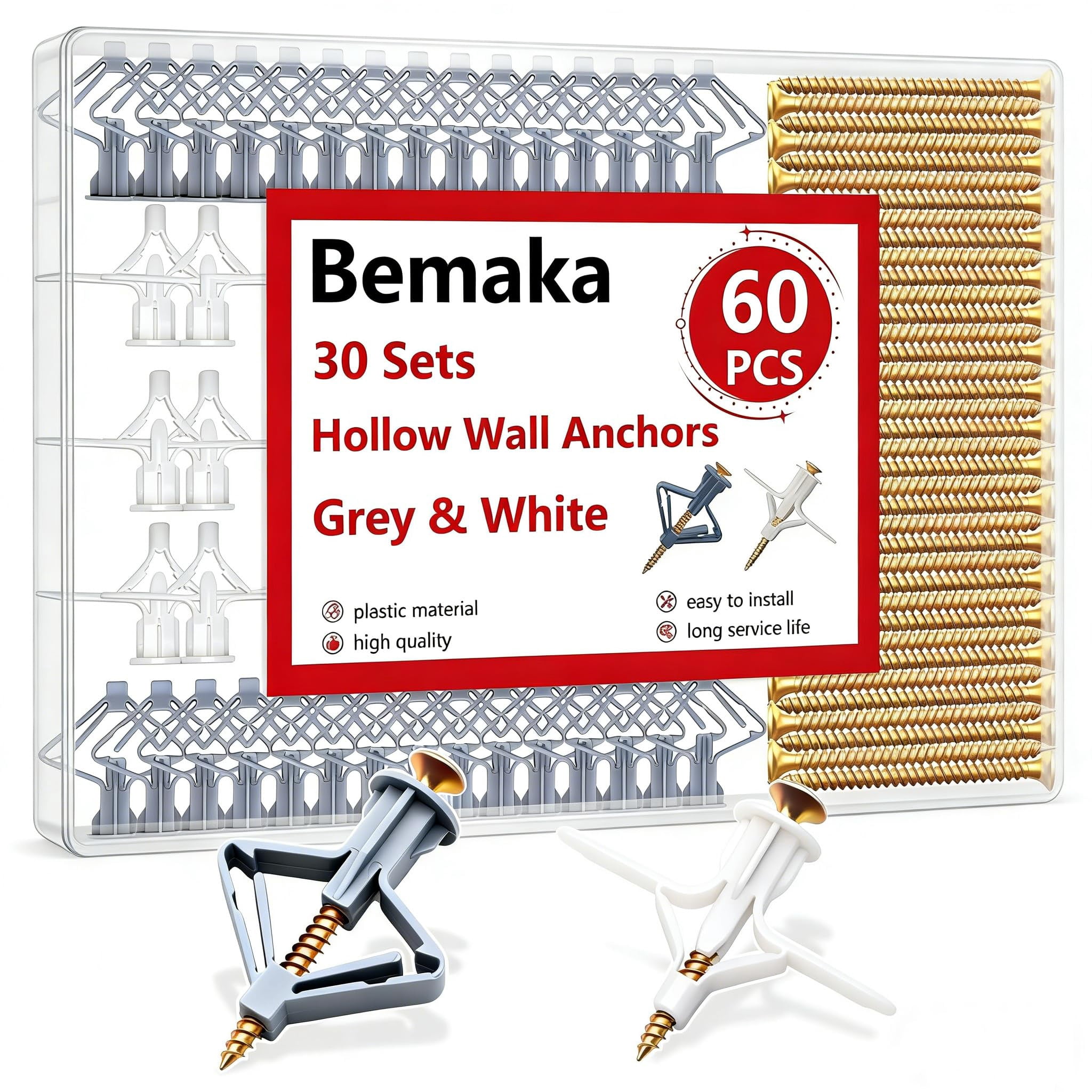 100Pcs Toggle Bolts Heavy Duty Drywall Anchors and Screws Kit, 3 Sizes 1/8" 3/16" 1/4" Hollow Wall Anchors, Toggle Bolts and Wing Nut Kit with Nuts Washers (25Sets)