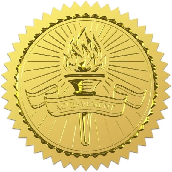 100Pcs Torch Achievement Gold Foil Stickers 2 Inch Torch Gold Foil Certificate Seals Round Gear Self Adhesive Embossed Seal Labels for Diploma Certificate Award Graduation Envelopes