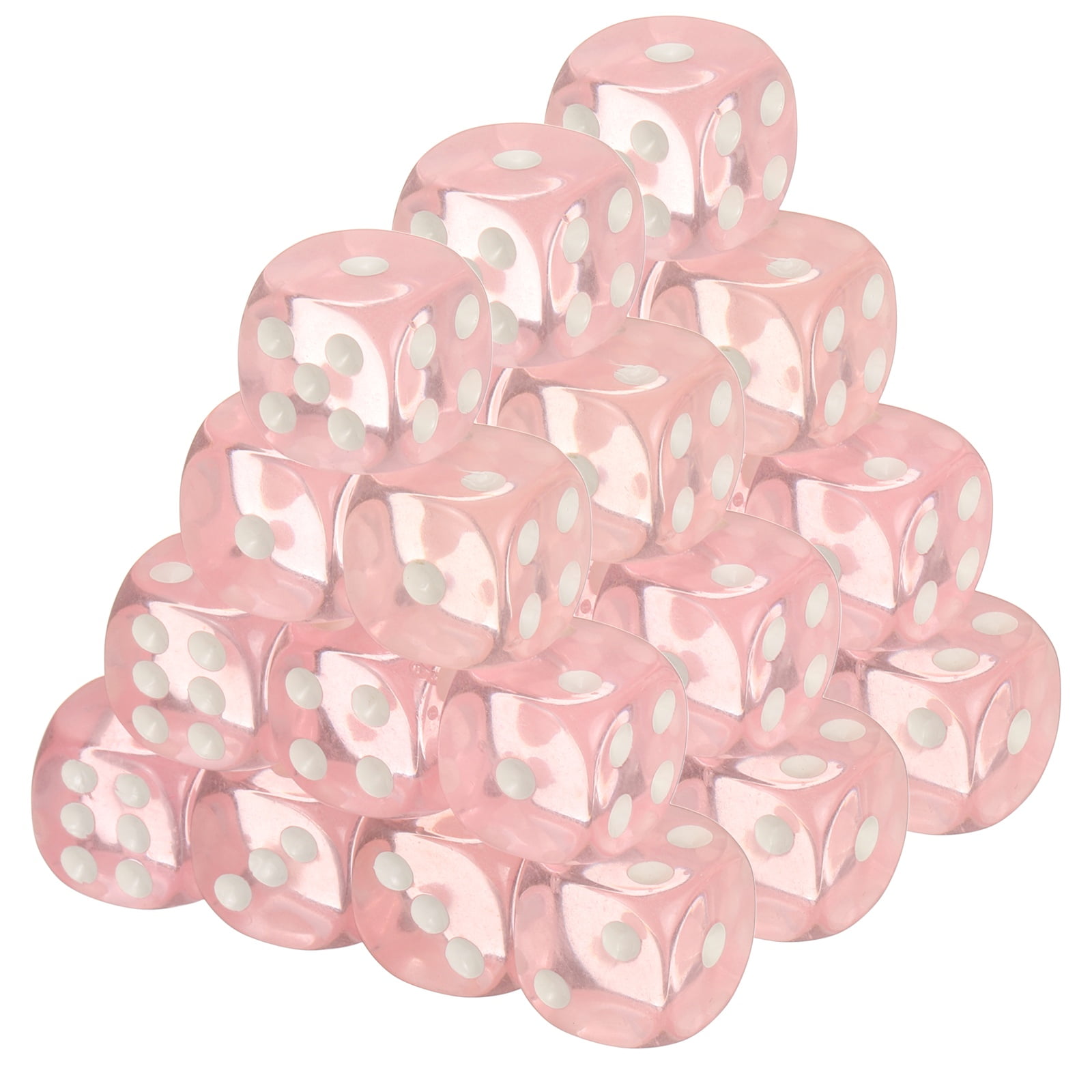 100Pcs Translucent Polyhedral Dice 16mm Square Dice W Rounded Edge, Pink