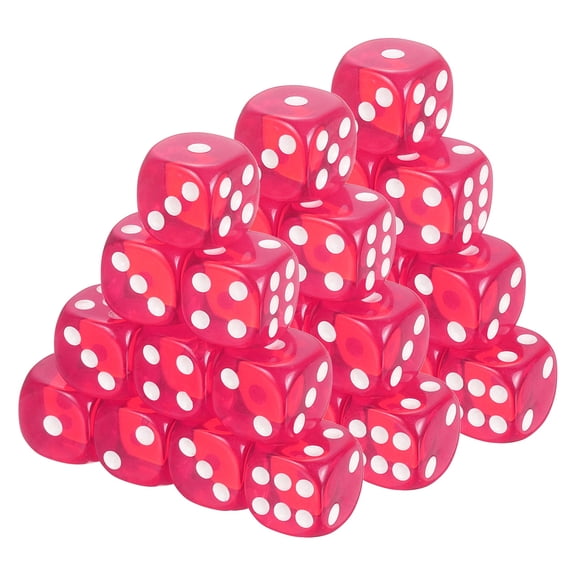 100Pcs Translucent Polyhedral Dice 16mm Square Dice W Rounded Edge, Rose Red