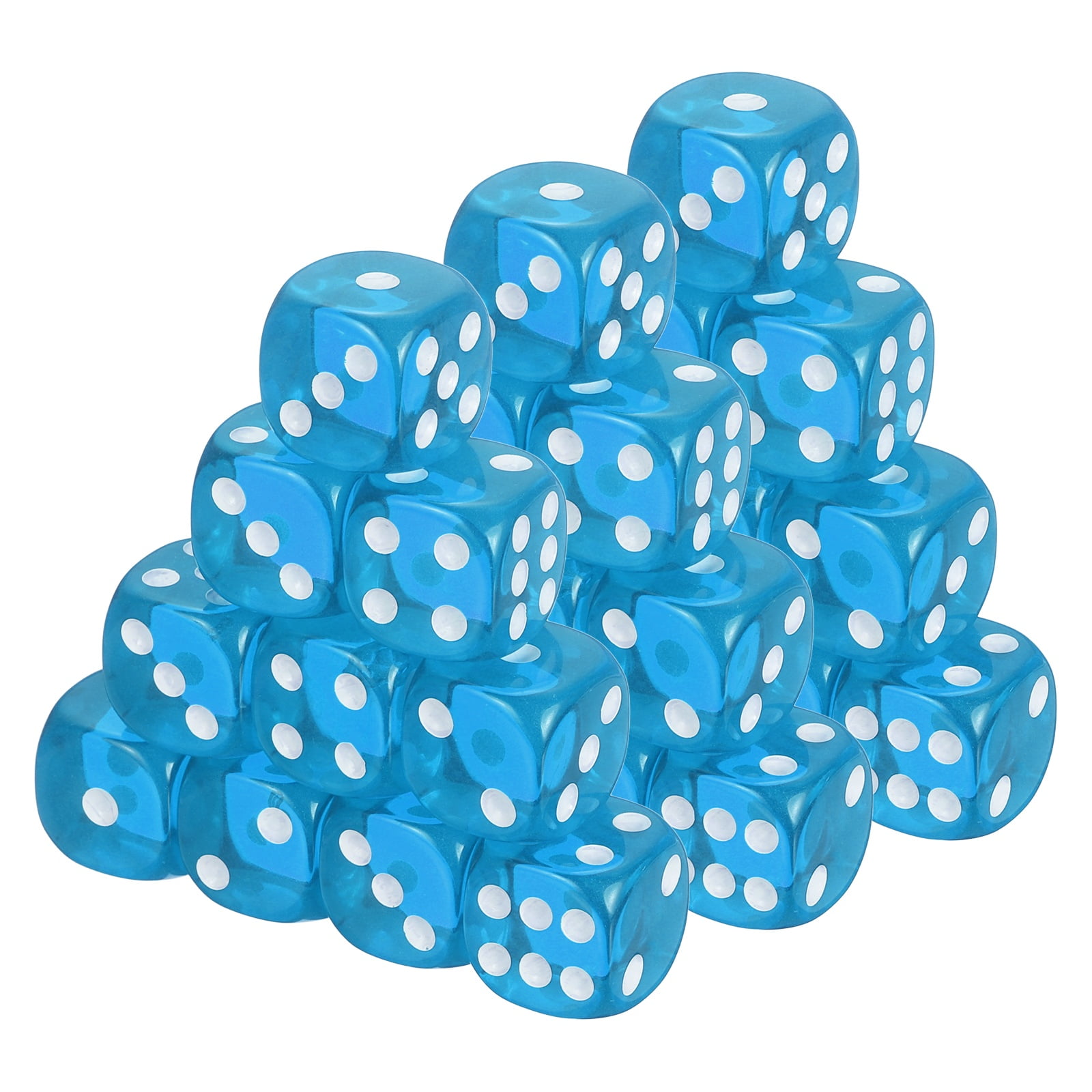 100Pcs Translucent Polyhedral Dice 16mm Square Dice W Rounded Edge, Sky Blue