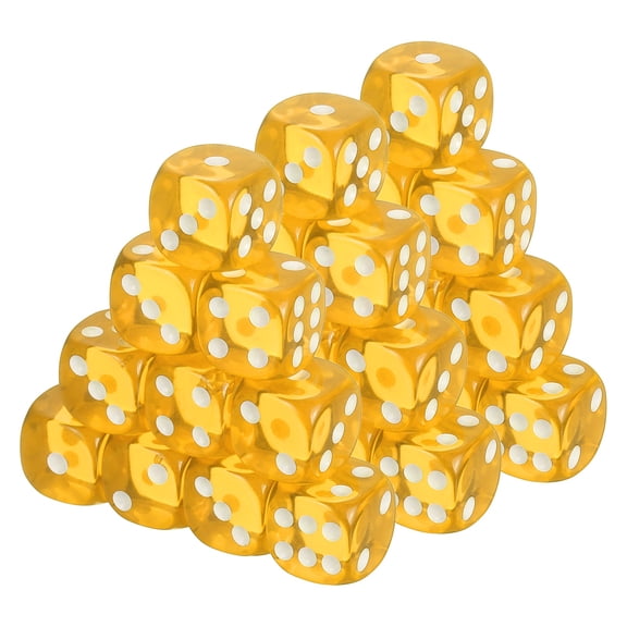 100Pcs Translucent Polyhedral Dice 16mm Square Dice W Rounded Edge, Yellow