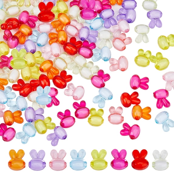 100Pcs Transparent Acrylic Beads Bead in Bead Dyed Rabbit Mixed Color 15.5x12x9.5mm Hole: 2mm 100pcs