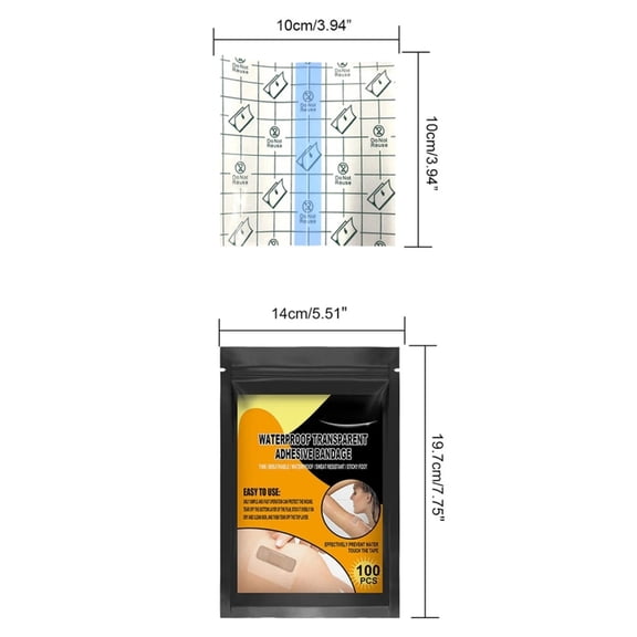 100Pcs Transparent Adhesive Film Dressing 4x4"(10x10cm),Waterproof Clear Adhesive Bandage Wound Dressing for Wound Protection First Aid Post Surgical Care Abrasions Blisters