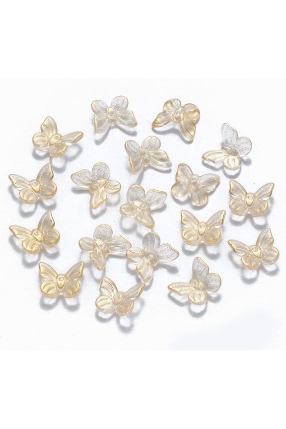 100Pcs Transparent Spray Painted Glass Charms with Glitter Clear Butterfly Pendants for Necklace Jewelry DIY Craft Making 9.5x11mm