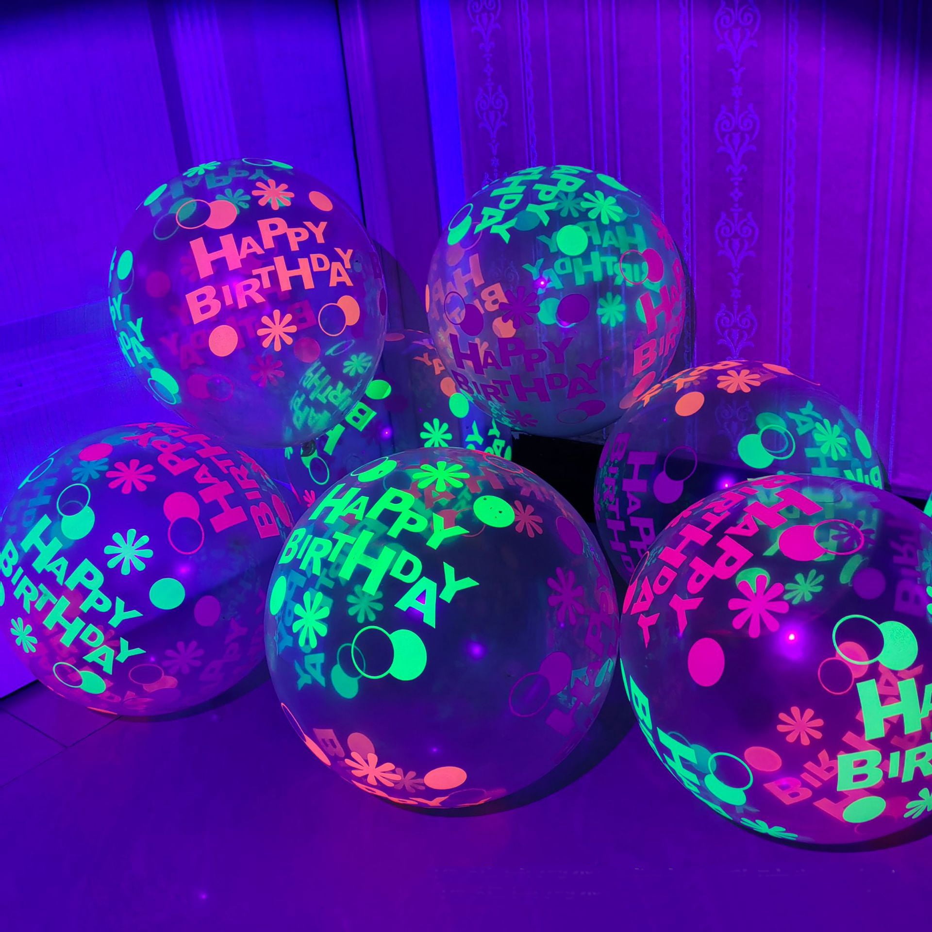 100Pcs UV Neon Balloons, Neon Glow Party Balloons, UV Black Light Fluorescent Balloons, Glow in the dark for Birthday Decorations Wedding Party Supplies