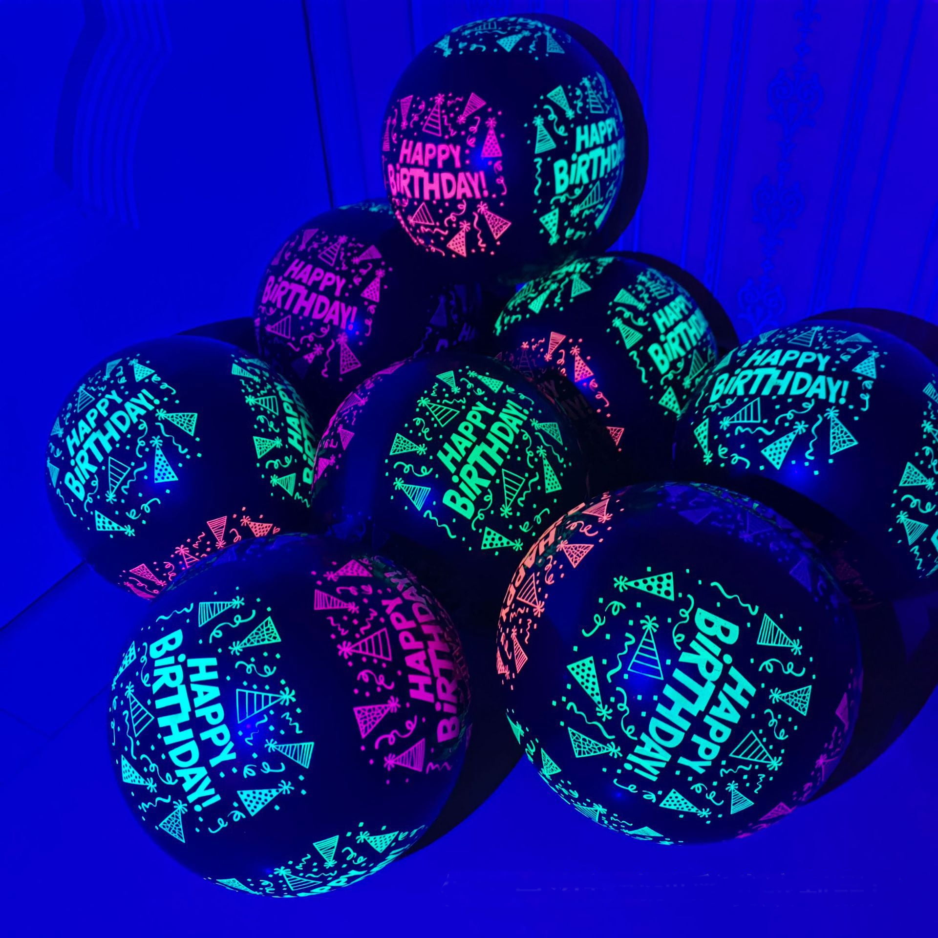 100Pcs UV Neon Balloons, Neon Glow Party Balloons, UV Black Light Fluorescent Balloons, Glow in the dark for Birthday Decorations Wedding Party Supplies