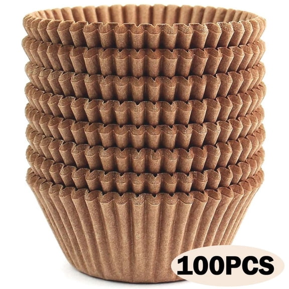 100Pcs Unbleached Brown Cupcake Baking Cups, Parchment Paper Liner for Muffins, Food Grade Greaseproof Disposable Baking Accessory