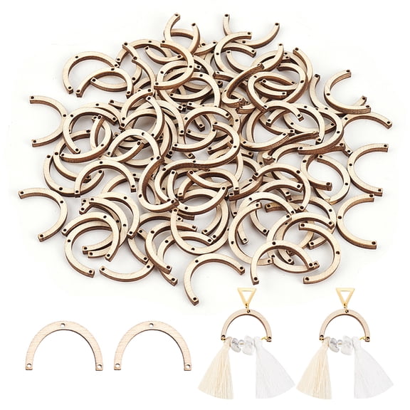 100Pcs Unfinished Arch Earrings 3-Hole Undyed Wood Connector Charms 1.2mm Hole Wood Earring Blanks Arch Links Blank Earring Pendant