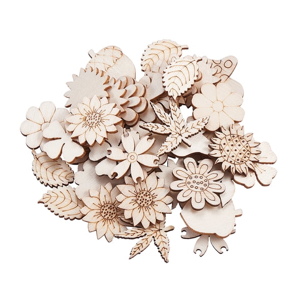 100Pcs Unfinished Wood Piece Decorations DIY Craft Supplies Hollow out Leaf Flowers Mushrooms Acorns White 2.4-2.8x1.5-2.8x0.2-0.3cm