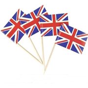 100Pcs Union Jack Mini Flags - Hand Held British Toothpick Flags, Cupcake Toppers UK Flags, Lightweight and Delicate Tableware for Street Parties, Garden Parties, Royal Parties,