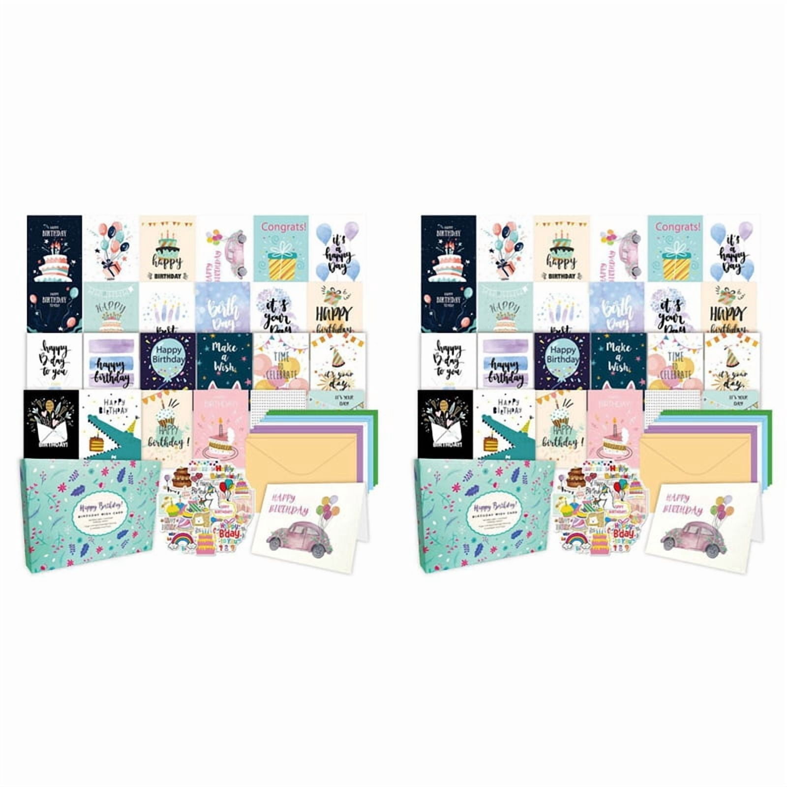 100Pcs Uniqe Birthday Cards with Envelopes and Stickers,Greeting Cards Birthday Cards Pack, Birthday Card Pack for Kids