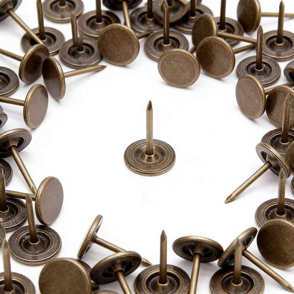 100Pcs Upholstery Tacks for Furniture, 0.6" Metal Round Silver Thumb Tacks for Wall Decorative Upholstery Nails DIY Project Home Decor, Brass