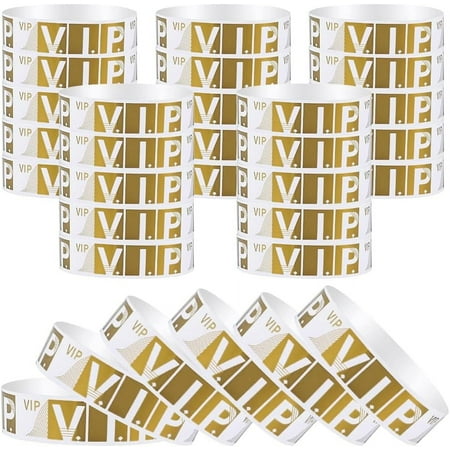 100Pcs VIP Wristbands Party Armband Waterproof Lightweight Paper Bracelets Wristband Badges Event Identification Armbands for Events Amusement Parks Clubs Concert Music Festivals Gold