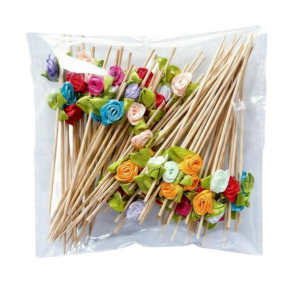 100Pcs Valentines Day Heart Shaped Cocktail Picks,Disposable Bamboo Appetizers Skewers Sticks Long Toothpicks Fruit Sandwich Sticks for Valentine Festival Favor