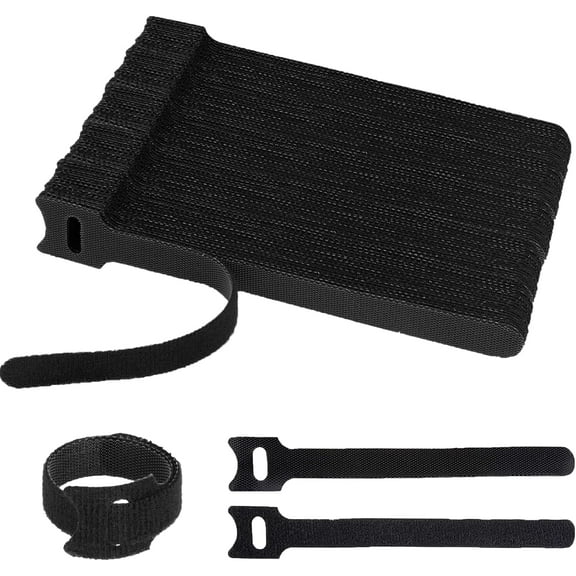 100Pcs Velcro Cable Ties - Reusable Cable Tie, Black Adjustable Hook and Loop Cable Straps for PC, TV Cable Tidy, Extension Velcro Strap Cable Management for Home and Office Electronics (12 * 150mm)
