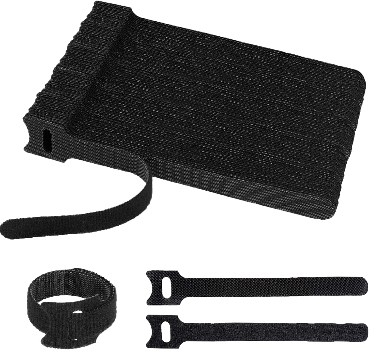 100Pcs Velcro Cable Ties - Reusable Cable Tie, Black Adjustable