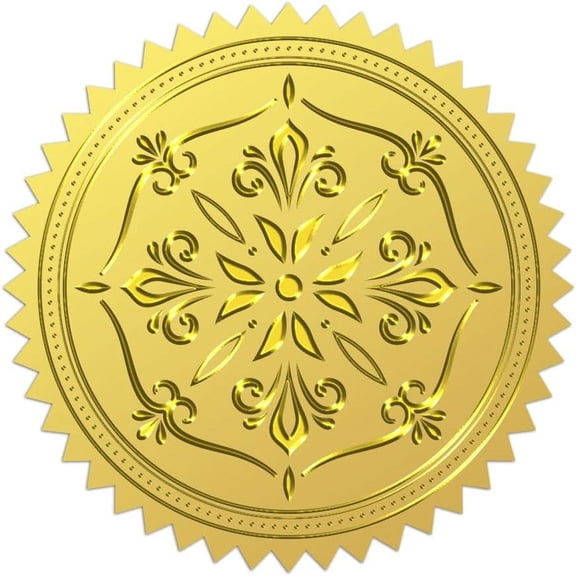 100Pcs Vintage Gold Foil Embossed Envelope Seals 2 Inch Flower Adhesive Certificate Seals Stickers Retro Round Embossed Foil Seals Labels for Wedding Invitations Envelopes Greeting Cards