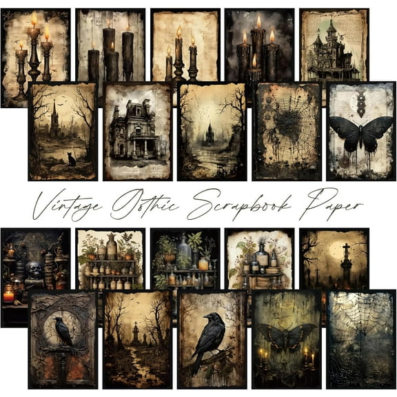 100Pcs Vintage Scrapbook Supplies Pack, Gothic Style Scrapbook Paper Sets DIY Aesthetic Collage Decor for Photo Frame Album Notebook Journal