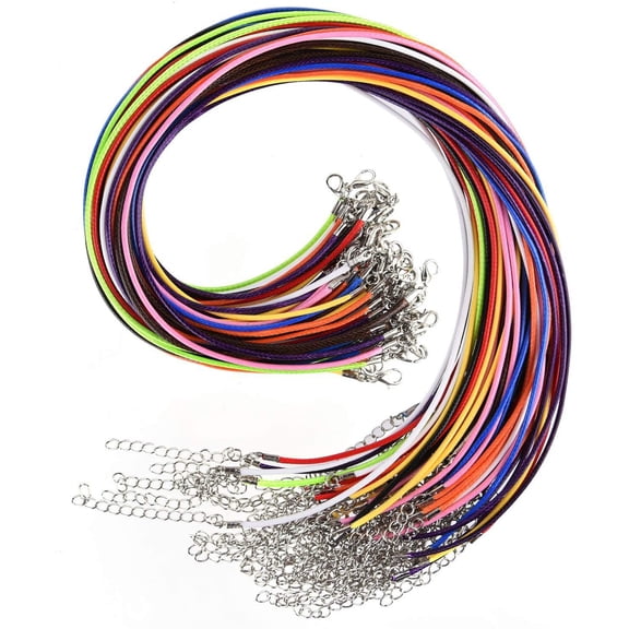 100Pcs Waxed Leather Necklace Cord with Lobster Clasp, 1.5mm Adjustable Black Jewelry String Rope, DIY Craft Making Accessories for Pendant Bracelet Jewelry Creation