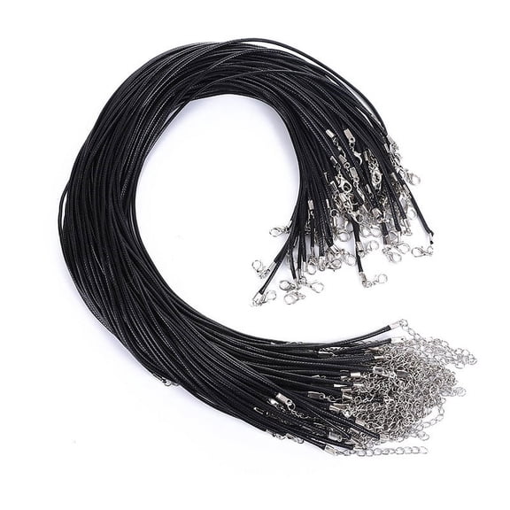 100Pcs Waxed Leather Necklace Cord with Lobster Clasp, 1.5mm Adjustable Black Jewelry String Rope, DIY Craft Making Accessories for Pendant Bracelet Jewelry Creation