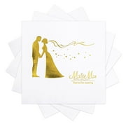MyMealivos 100Pcs Wedding Napkins 3-Ply Decorative Printed, Disposable Cocktail Paper for Weddings, Tea Party, Anniversaries Party-Gold