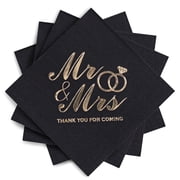 MyMealivos 100Pcs Wedding Napkins, 3-Ply Gold Foil Cocktail Napkins-Black