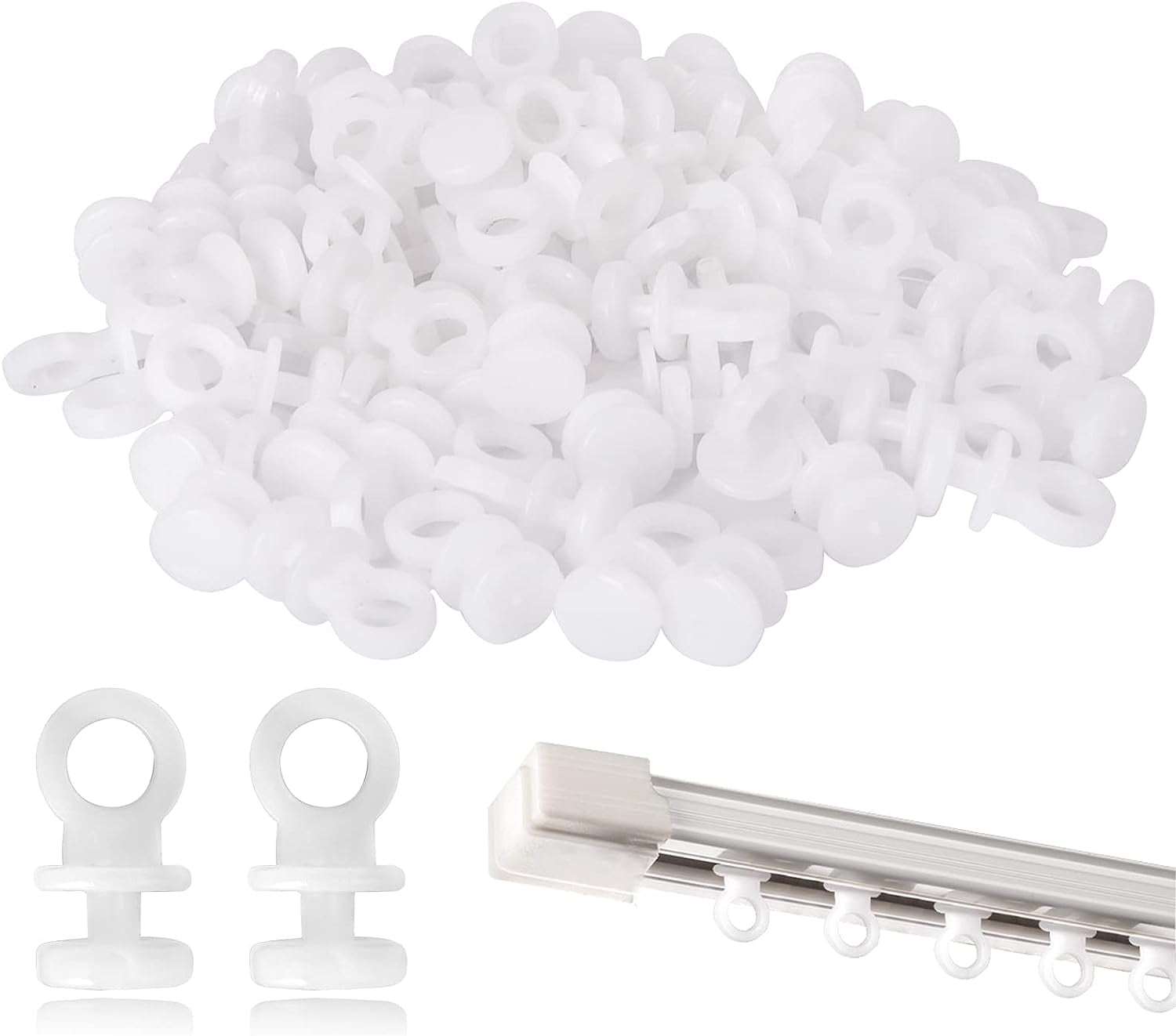 100Pcs White Curtain Track Gliders Effortless Curtain Rail Hooks